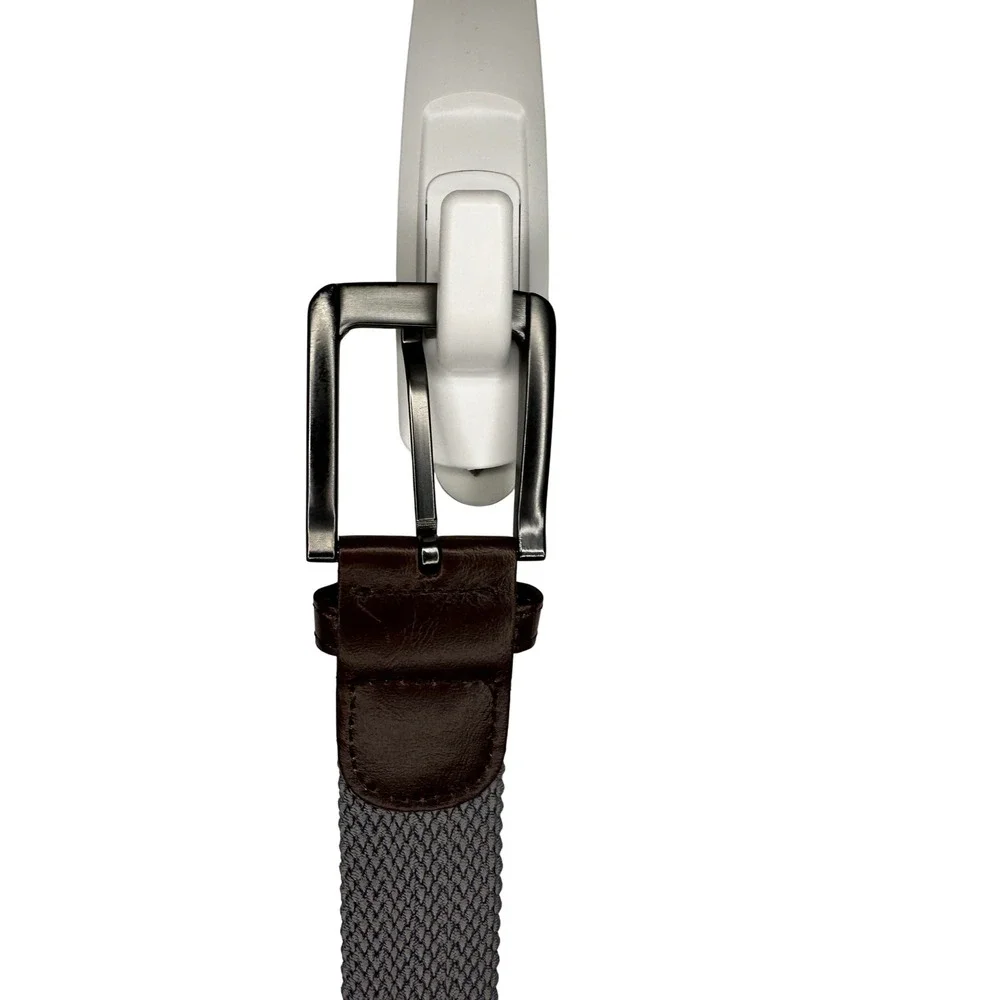 Unisex Gray Woven Belt Silver Buckle Leather Accents Casual Dress Style NWOT‎